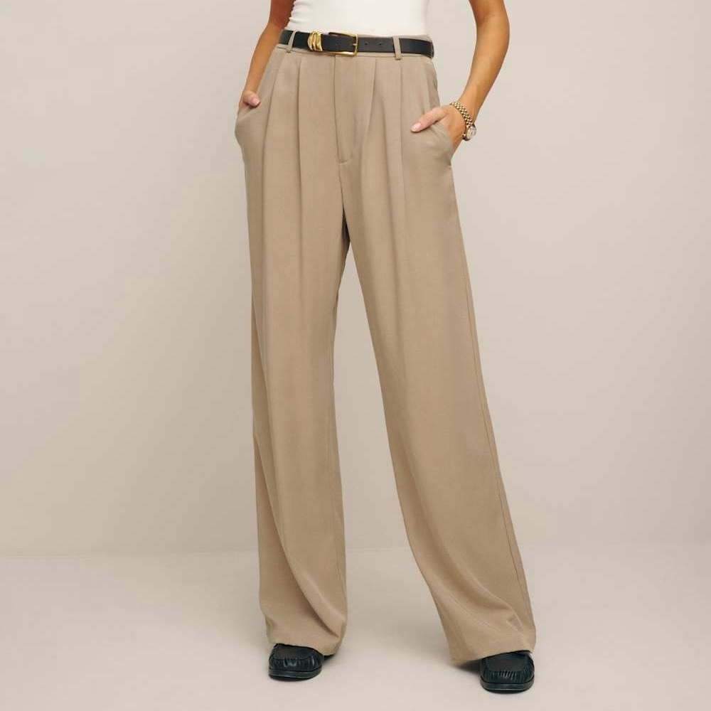 Reformation Mason High Rise Khaki Trousers Size 0p